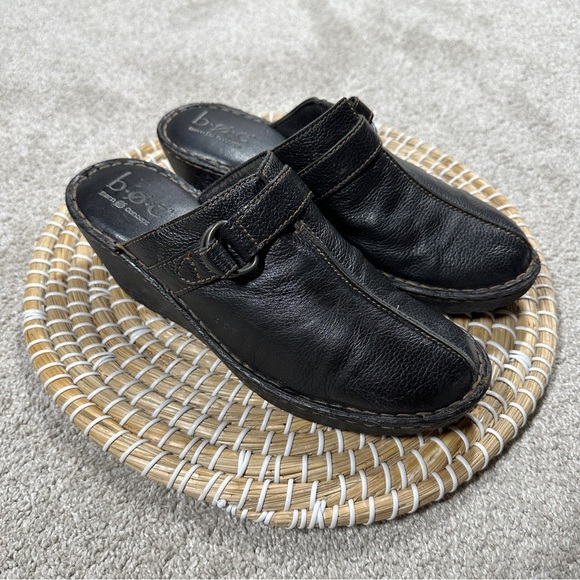 b.o.c Women’s Leather Mule Clogs Sandals Slip On Comfort Pilgrim in Black Size 9 - Picture 1 of 16